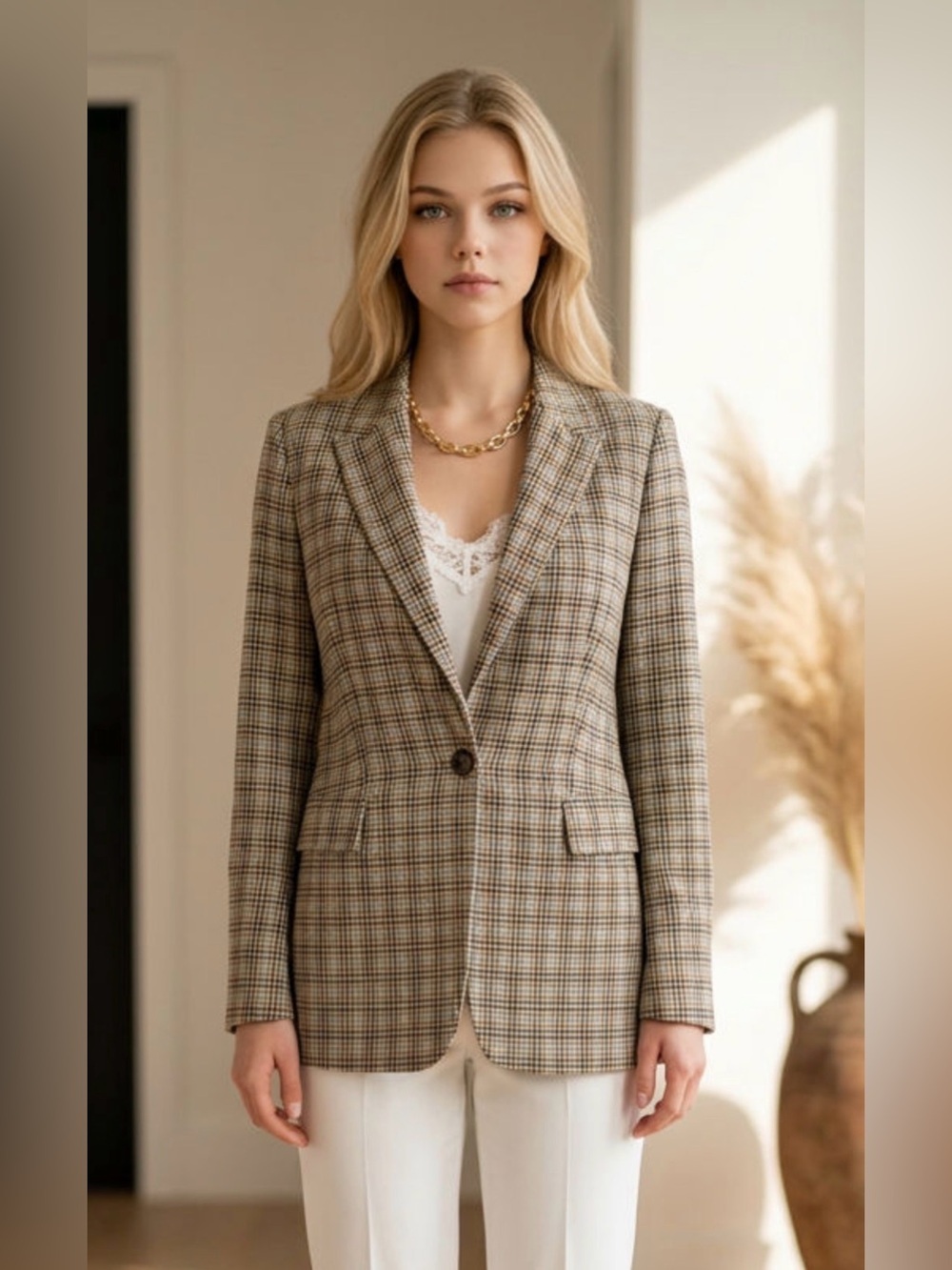 RW&CO. Brown Plaid Single-Button Blazer